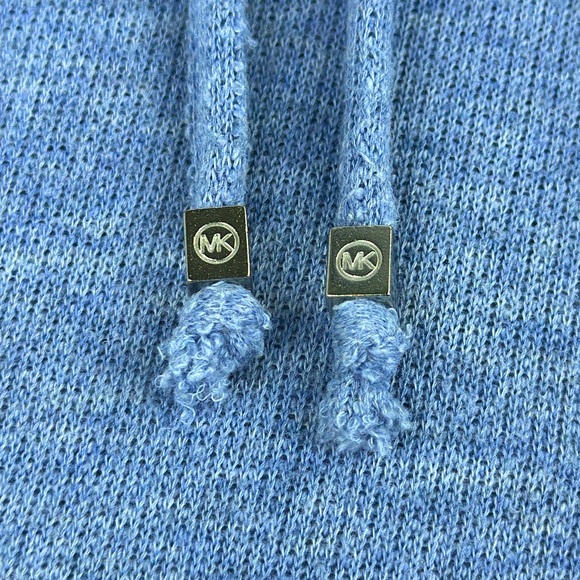 Michael KORS Heather Blue Hooded Sweater. Lace Up Neck Line. Hi-Lo Hem. Large. - Picture 5 of 8